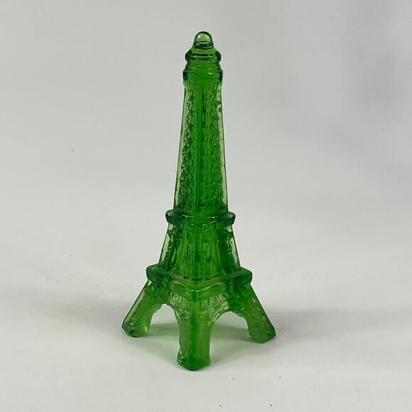 Green Glass Eiffel Tower Paris Souvenir Decorative Figurine 5.5 Inch Vintage Art - Picture 2 of 8